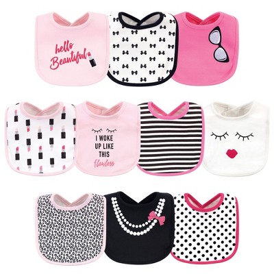 Little Treasure Baby Girl Cotton Bibs 10pk, Lipstick, One Size