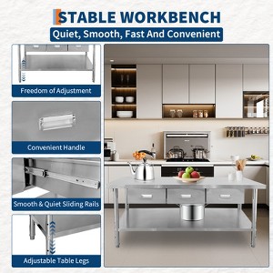 Stainless Steel Table with 3 Drawers,Heavy-Duty Food Worktable with Adjustable Undershelf & Paper Towel Holder for Commercial Kitchen Restaurant - 1 of 4