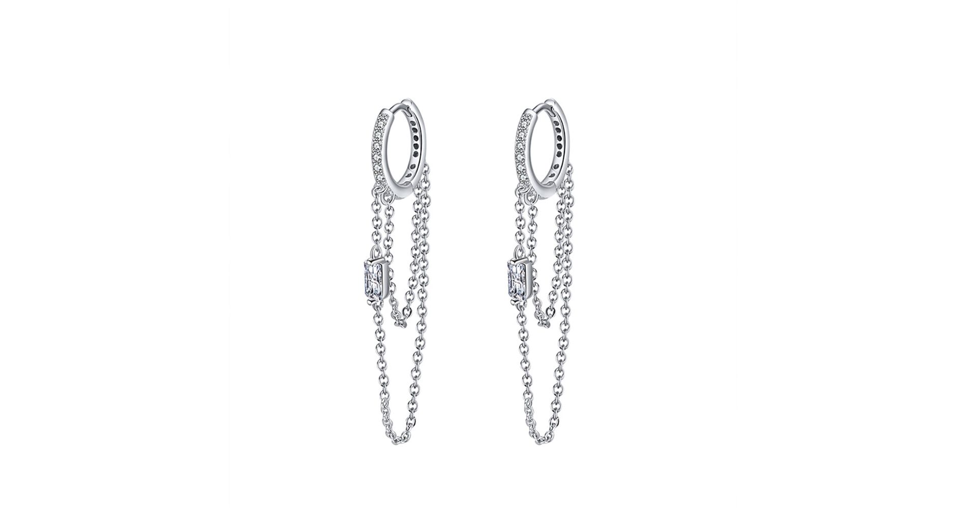 Chain Dangle Hoop Earrings for Women Cubic Zirconia Sterling Silver Ginger Lyne Collection