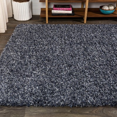 Denim Blue Rectangular Shag 4' x 6' Synthetic Area Rug