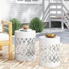 VisioGear Patio End Tables, 2-pcs Patio End Tables, Indoor Outdoor Nesting End Carved Trellis Design Side Table, White, 13.75"*13.75"*18" - 4 of 4