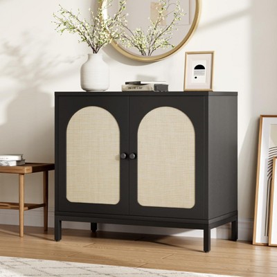 Buffet Cabinet with Storage, Rattan Storage Cabinet with Doors