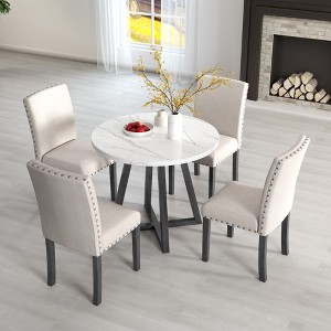 5 Piece Dining Table Set with 4 Upholstered Chairs, Dining Set Modern Table and Chair Set, White+Black-ModernLuxe - 1 of 4