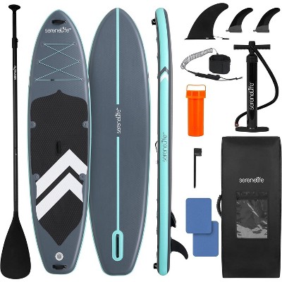 SereneLife Inflatable Stand-Up Paddleboard with Double-Action Pump - Black