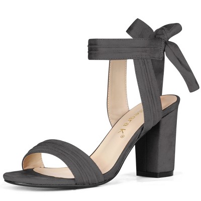 Allegra K Women s Open Toe Ankle Tie Back Chunky Heel Sandals Grey