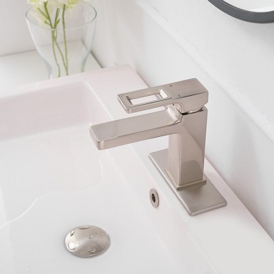 Brushed Nickel Single-Handle Low-Arc Bathroom Faucet with Drain Assembly