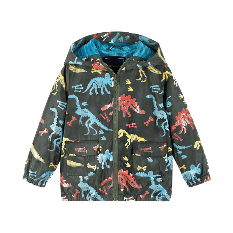 Andy & Evan  Toddler Grey Dino Print Color Change Raincoat, 3 of 4