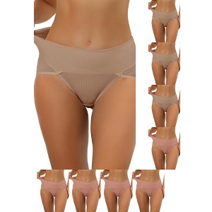 INSPIRE CHIC Women's Hi-Cut Ribbed High Waist Tummy Control Available Briefs 9 Packs - 1 of 4