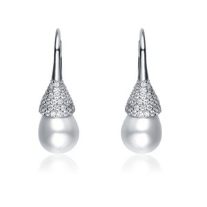 Guili Sterling Silver Clear Cubic Zirconia and Pearl Bulb Earrings in Elegant, Golden, or Rose Glow for a Timeless, Graceful, and Luxurious Sparkle - 1 of 3