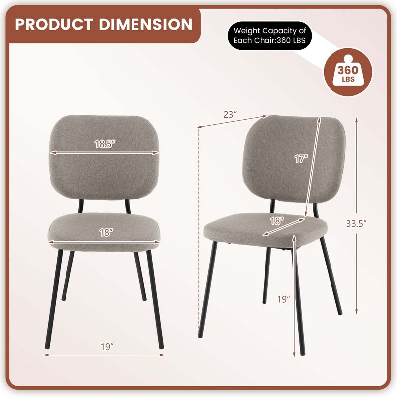 Costway Set of 2 Modern Fabric Dining Chairs Padded Kitchen Armless Accent Chair Grey/Orange, 3 of 9