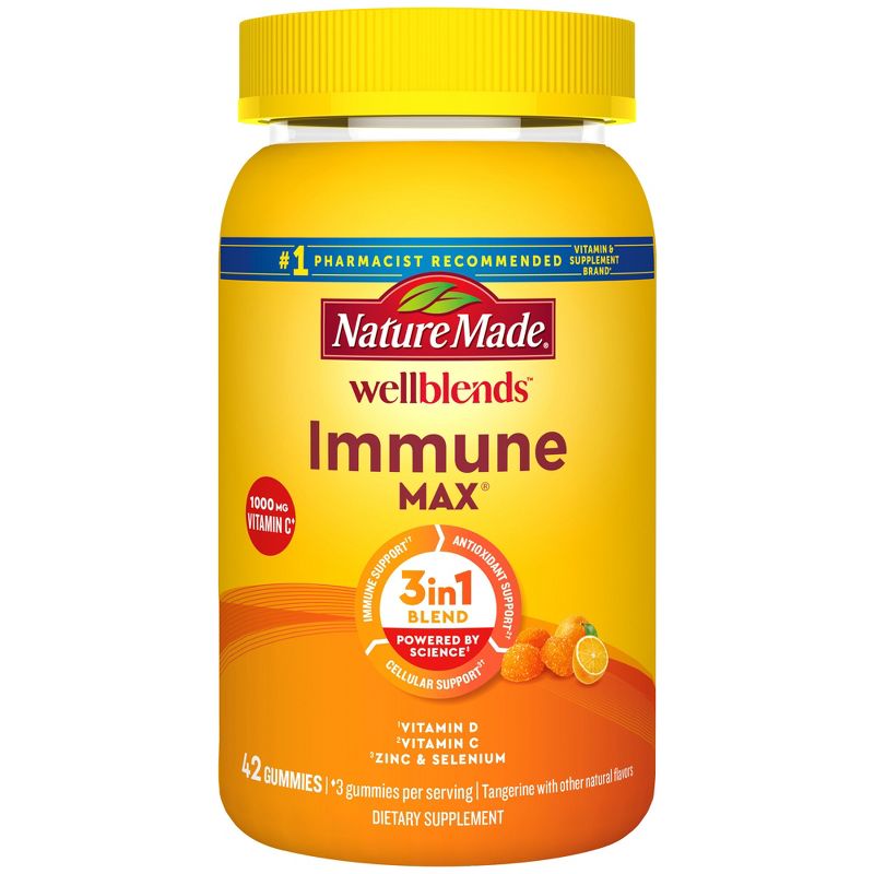 Nature Made Wellblends ImmuneMAX Gummies with Vitamin C, Zinc and Vitamin D3 - Tangerine Flavor - 42ct, 1 of 15