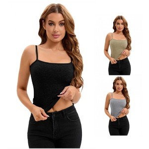 INSPIRE CHIC 3 Packs Women's Ribbed Basic Undershirts Unadjustable Spaghetti Strap Camisole Tank Top - 1 of 4