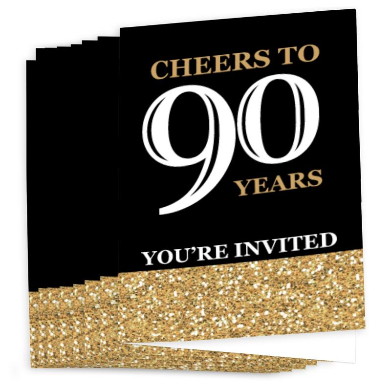 Big Dot of Happiness Adult 90th Birthday - Gold - Fill-In Birthday Party Invitations (8 count), 2 of 7
