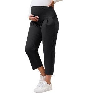 INSPIRE CHIC Women's Cotton Maternity Pants Pleated Over Belly Straight Elastic Waist with Pocket Slack Pregnancy Lounge - 1 of 4
