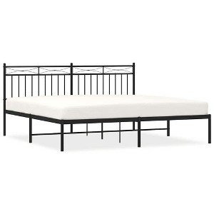 vidaXL California King Metal Bed with Headboard, Under Bed Storage, Noise Free, Black, No Mattress - 1 of 4