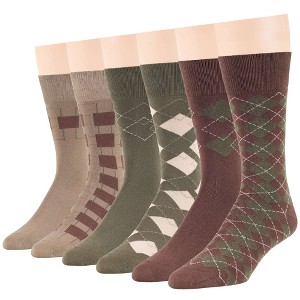 Men Cotton Patterned Dress Sock - 6 Pack - Argyle, Stripe, Dot - Shoe Size 9-12 L - Black, Brown, Navy, Blue | 7BIGSTARS KINGDOM - 1 of 3