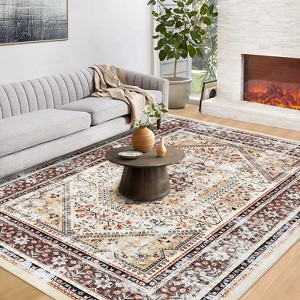 Boho Vintage Soft Area Rug – Machine Washable Low Pile Non-Slip Style. For Living Room, Bedroom, Dining Room - 1 of 4