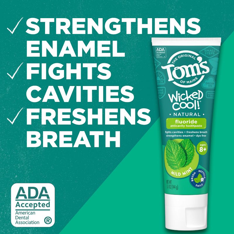 Tom's of Maine Mild Mint Wicked Cool! Anti-cavity Toothpaste - 5.1oz, 5 of 10
