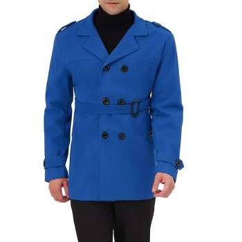 Lars Amadeus Men's Middle Length Double Breasted Notch Lapel Belted Pea Coats