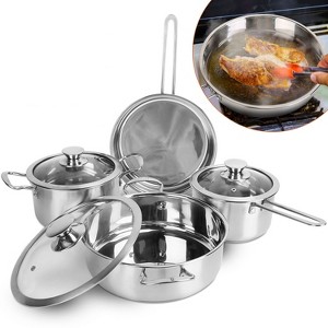 KTMBDW Stainless Steel Cookware Set, Even Heat Induction Pots Pans Set Dishwasher Safe with 2.7/3.7 Quart Stockpot 2 Quart Saucepan 9.17in Frying Pan - 1 of 4