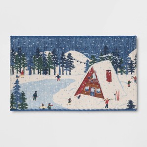 20"x34" Winter Skiing and Skating with Chalet Scatter Rug Blue - Room Essentials™ - 1 of 4
