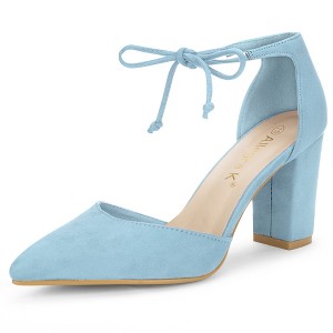 Allegra K Women's Ankle Tie Point Toe High Block Heel Dress Pumps - 1 of 4