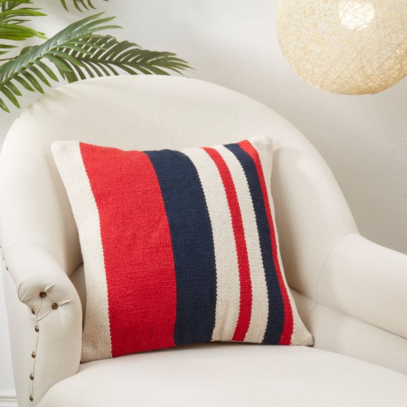 Saro Lifestyle American Dream Stripe Poly Filled Throw Pillow, Multicolored, 18"x18", 3 of 4