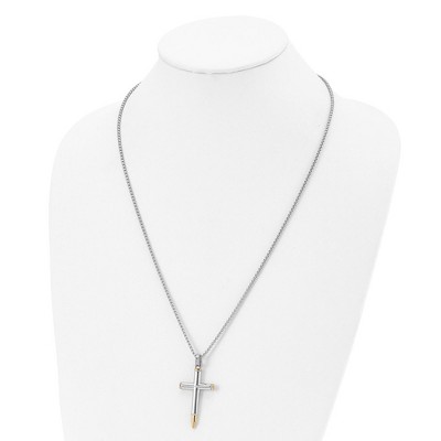 Chisel Stainless Steel Polished Yellow IP-plated Bullet Cross Pendant on a 24" Box Chain Necklace