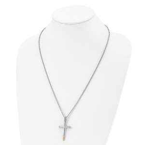 Chisel Stainless Steel Polished Yellow IP-plated Bullet Cross Pendant on a 24" Box Chain Necklace - 1 of 2