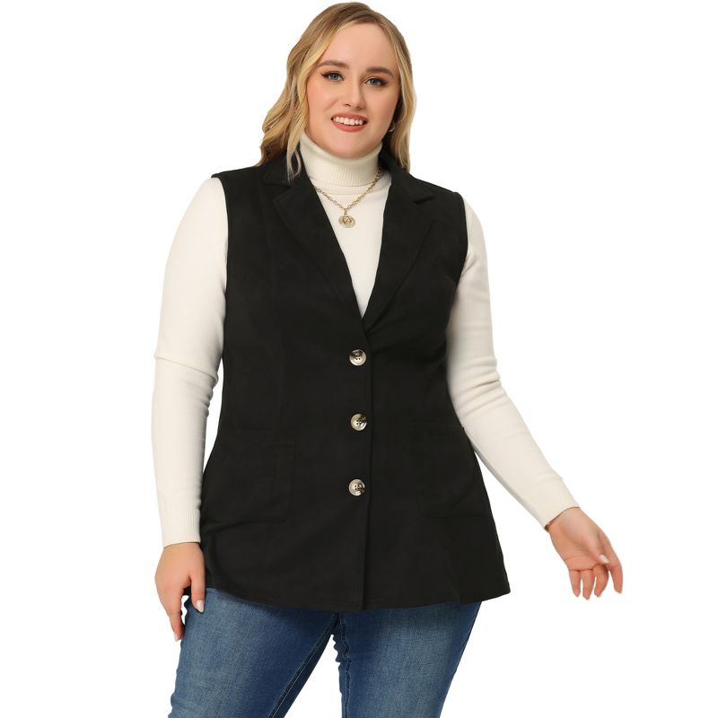 Agnes Orinda Women's Plus Size Lapel Suede Long Sleeveless Fashion Vest, 3 of 7
