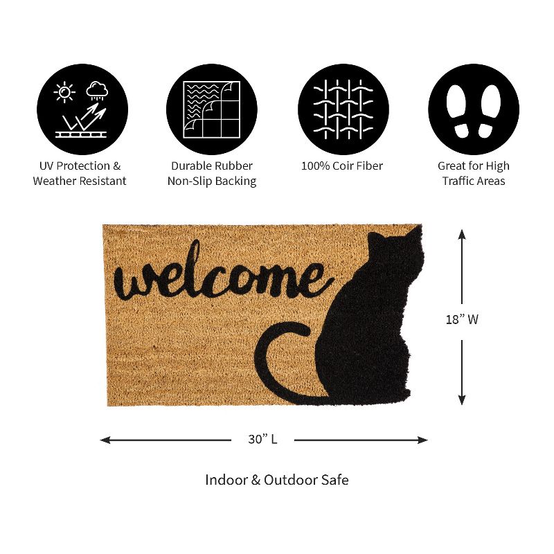Evergreen Cat Welcome Shaped Indoor Outdoor Natural Coir Doormat 1'4"x2'4" Brown, 3 of 7
