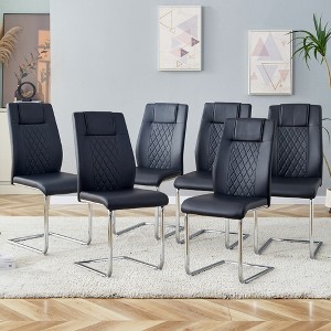 DOMETOUR Set of 6 Modern Faux Leather Dining Chairs with Metal Legs, Upholstered Seat for Kitchen, Living, Bedroom (Black PU) C-001 - 1 of 4