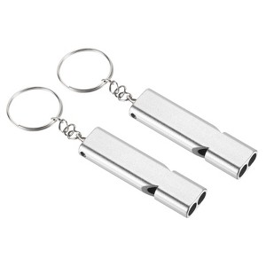 Unique Bargains Double Tubes Loud Aluminum Whistle with Lanyard Keychain 2 Pcs - 1 of 4