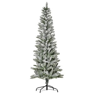 NAYSAYE 6ft Unlit Snow Flocked Slim Pine Artificial Christmas Tree with 394 Realistic Branch Tips for Holiday Decoration, Green, 23.5"*23.5"*70.8" - 1 of 4
