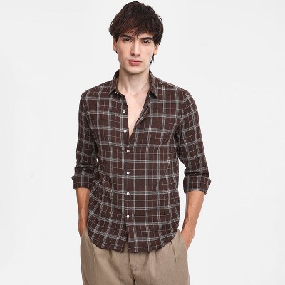 Campus Sutra Men Men's Chocolate Brown Tartan Plaid Shirt