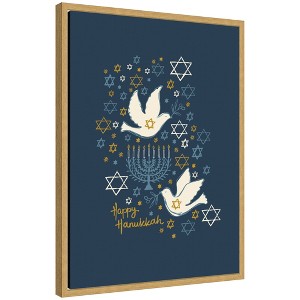 Kate & Laurel All Things Decor Sylvie Framed Canvas Love and Light Happy Hanukkah by Vicky Yorke - 1 of 4