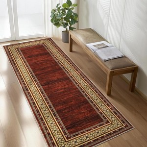 Modern Washable Area Rug, Non-Slip Stain Resistant Low Pile Carpet with Border for Living Room, Bedroom & Kitchen - 1 of 4