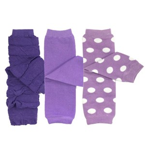 Wrapables Purple Baby Leg Warmers (Set of 3), Ruched, Solid, Dots - 1 of 4