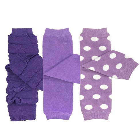 Wrapables Purple Baby Leg Warmers (Set of 3), Ruched, Solid, Dots - image 1 of 4