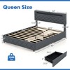 Costway Full/Queen Size Bed Frame with Led Lights & Charging Station & Modern Upholstered Bed - 3 of 4