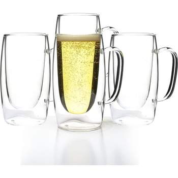 LEMONSODA Double Walled Drink Glass Mug with Handle - Set of 4-12.5oz