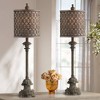 Regency Hill Vichelis 34" Tall Skinny Candlestick Buffet Traditional Vintage End Table Lamps Set of 2 Beige Metal Living Room Bedroom Bedside - 2 of 4