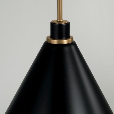 Aged Brass and Black Metal Cone Pendant Light