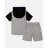 Deux par Deux Boy Printed Hooded Terry Top and Shorts Set Gray and Black - 3 of 4