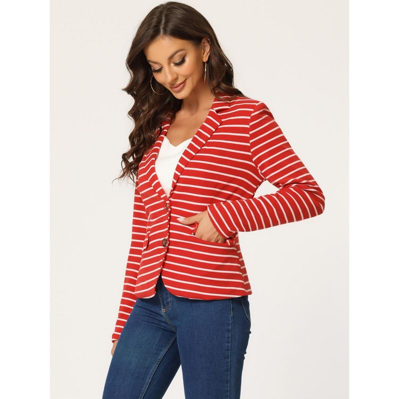 Allegra K Women's Notched Collar Long Sleeve Button Front Striped Blazers, 4 of 7