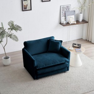 Comfy Deep Single Seat Sofa Upholstered Reading Armchair Living Room Chair White Chenille Fabric , 1 Toss Pillow - 1 of 4