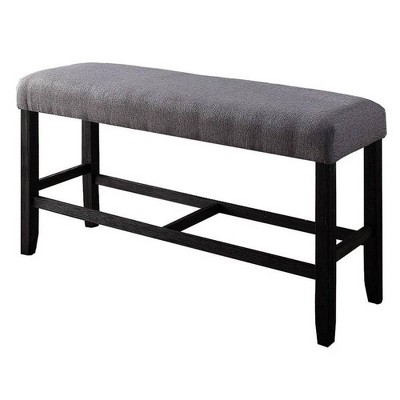 48" Gray Linen Upholstered Counter Height Bench with Weathered Espresso Wood Frame