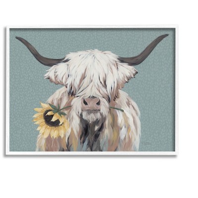 Stupell Industries Highland Cattle Biting Sunflower Bloom Framed Giclee Art