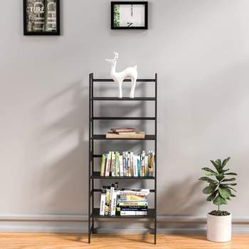 Ladder Shelf, 4/5 Tier, Bamboo Storage Rack , Leaning Storage Shelves, Modern Open Bookcase for Bedroom Office, Living Room-The Pop Home