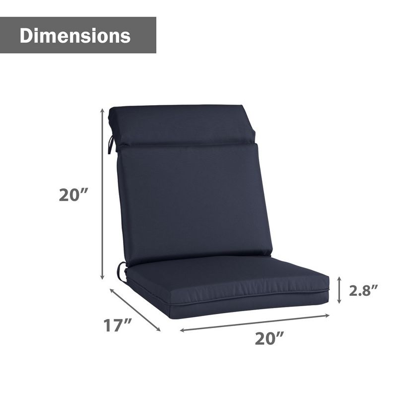 Aoodor 2Pcs Outdoor High Back Dining Chair Cushion Set, Fade and Water Resistant Polyester Fabric Cover with Ties and Zipper, 2 of 6
